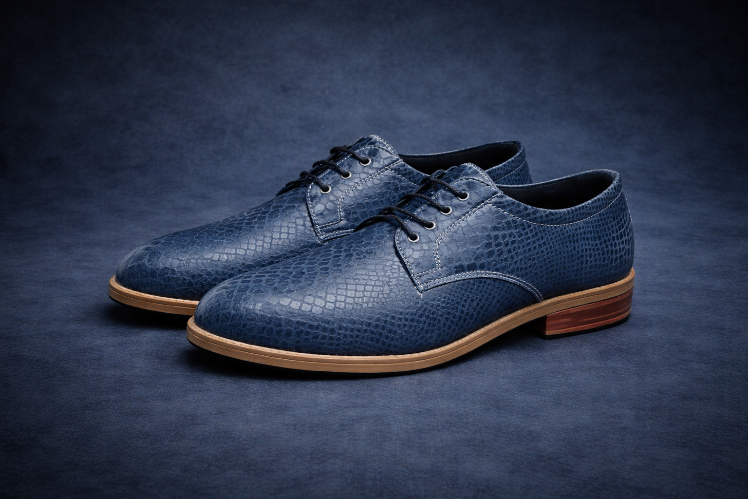 FOSSIL Malayopython Blue Textured Leather Derby Shoes for Men - Kyoto Boots