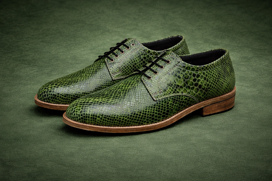 FOSSIL Ahaetulla nasuta Green Textured Leather Derby Shoes for Men - Kyoto Boots