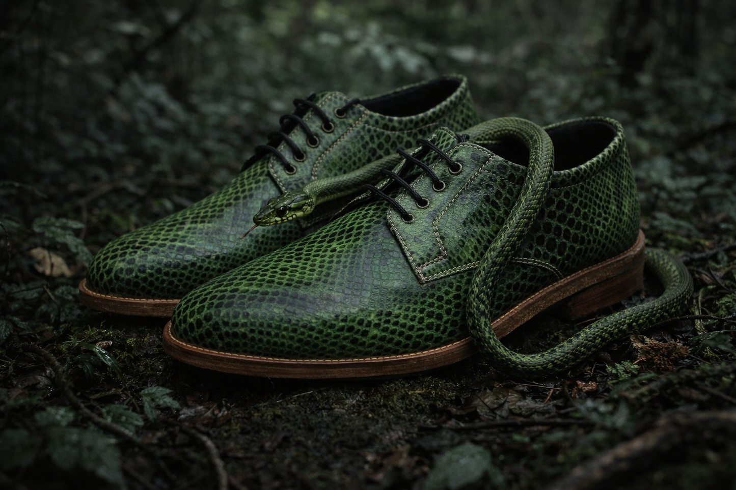 FOSSIL Ahaetulla nasuta Green Textured Leather Derby Shoes for Men - Kyoto Boots