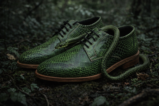 FOSSIL Ahaetulla nasuta Green Textured Leather Derby Shoes for Men - Kyoto Boots