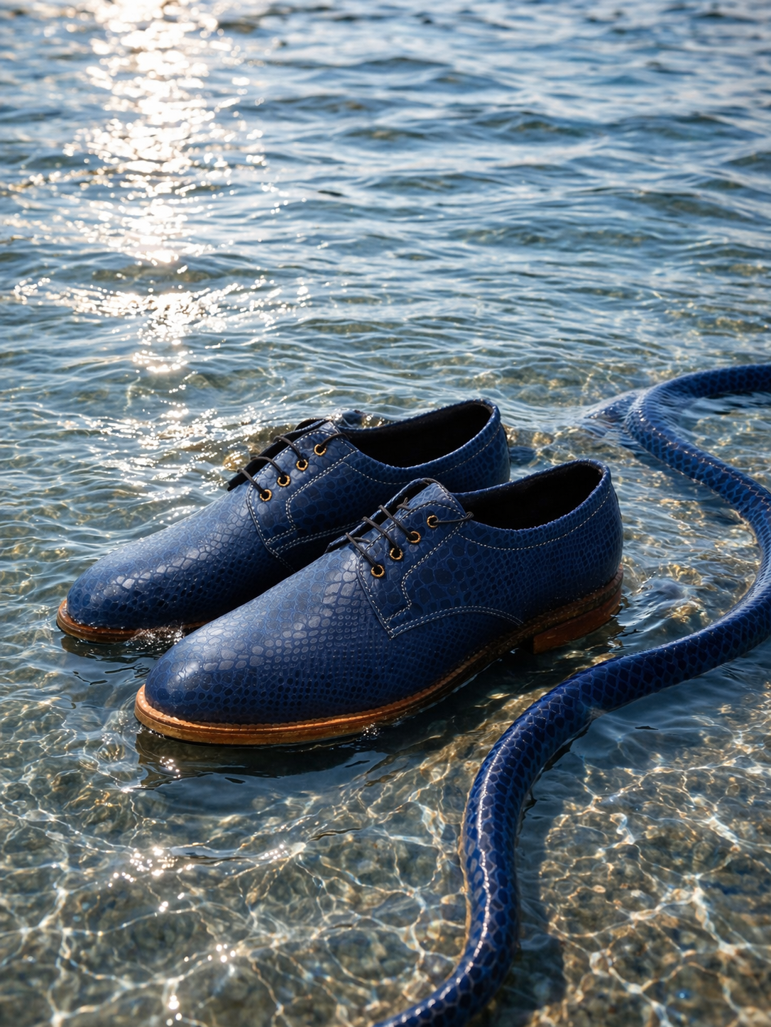 FOSSIL Malayopython Blue Textured Leather Derby Shoes for Men - Kyoto Boots