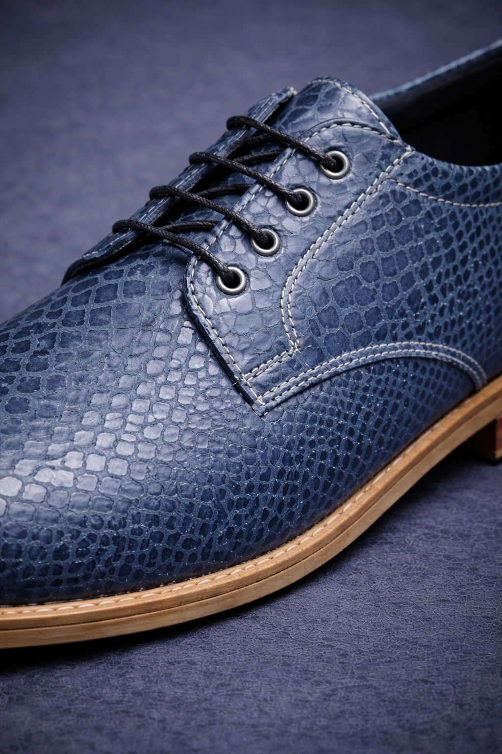 FOSSIL Malayopython Blue Textured Leather Derby Shoes for Men - Kyoto Boots
