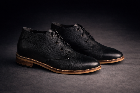 Black Ronin Long Premium Black Leather Derby Shoes for Men - Kyoto Boots
